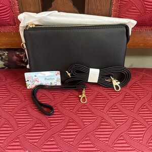 Brentano Black Crossbody Pouch Bag with Gold Hardware & Wristlet